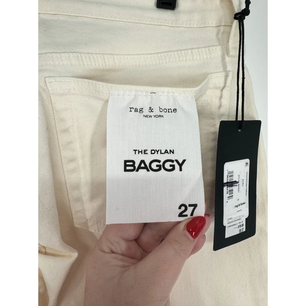 Rag & Bone Dylan Baggy Jeans Womens Size 27 Cream Straight Leg Wide Leg Relaxed
